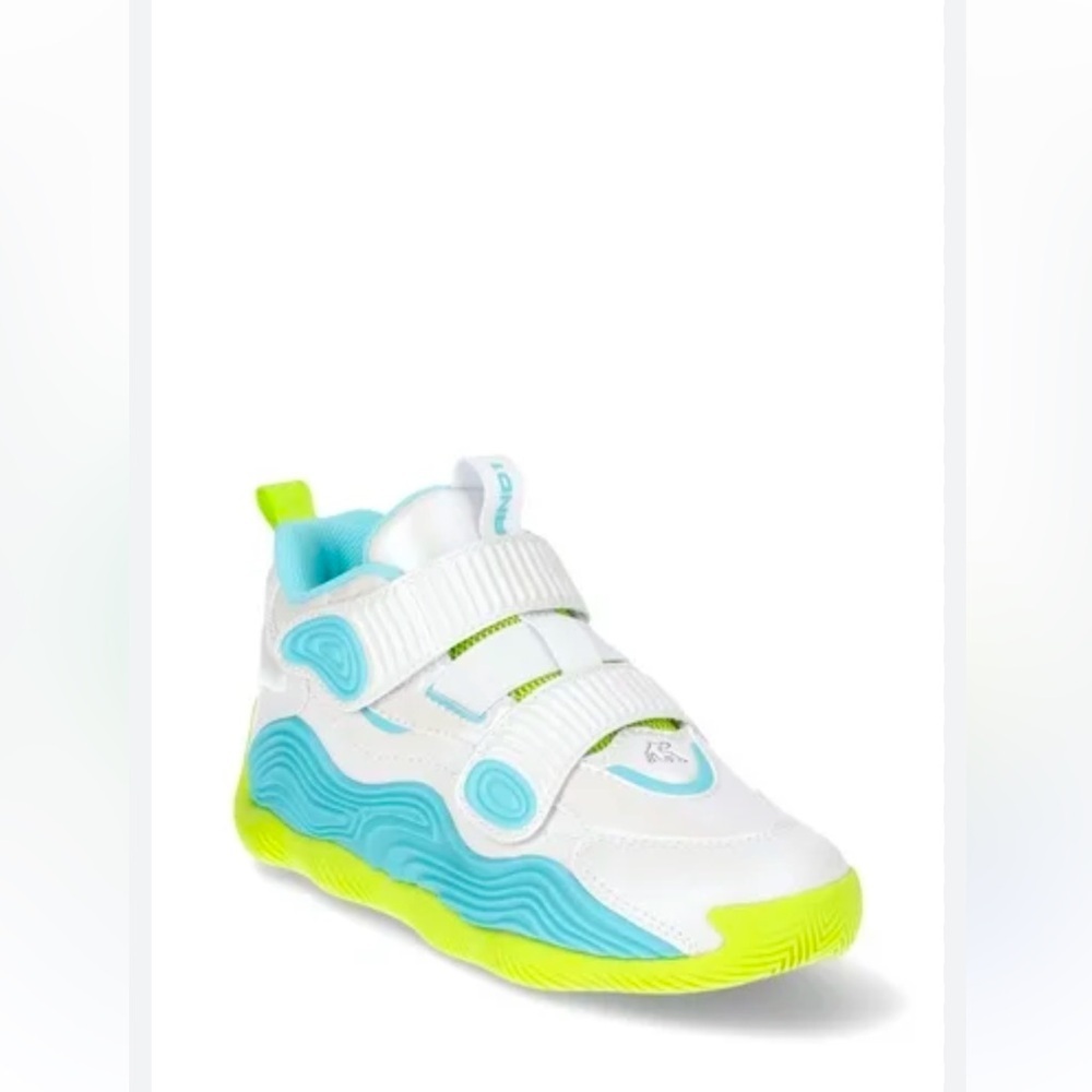 And1 Basketball Sneakers Boys, White With Blue, Lime Green Soles, Size 4 New
